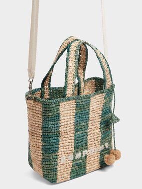 Bonpoint Mini Cabas Striped Raffia Bag Green Natural NWT